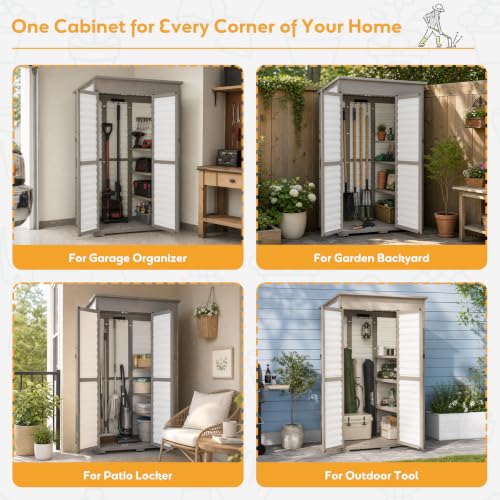 Image of Large Outdoor Storage Cabinet with 3 Shelves, Weatherproof Shed for Outside