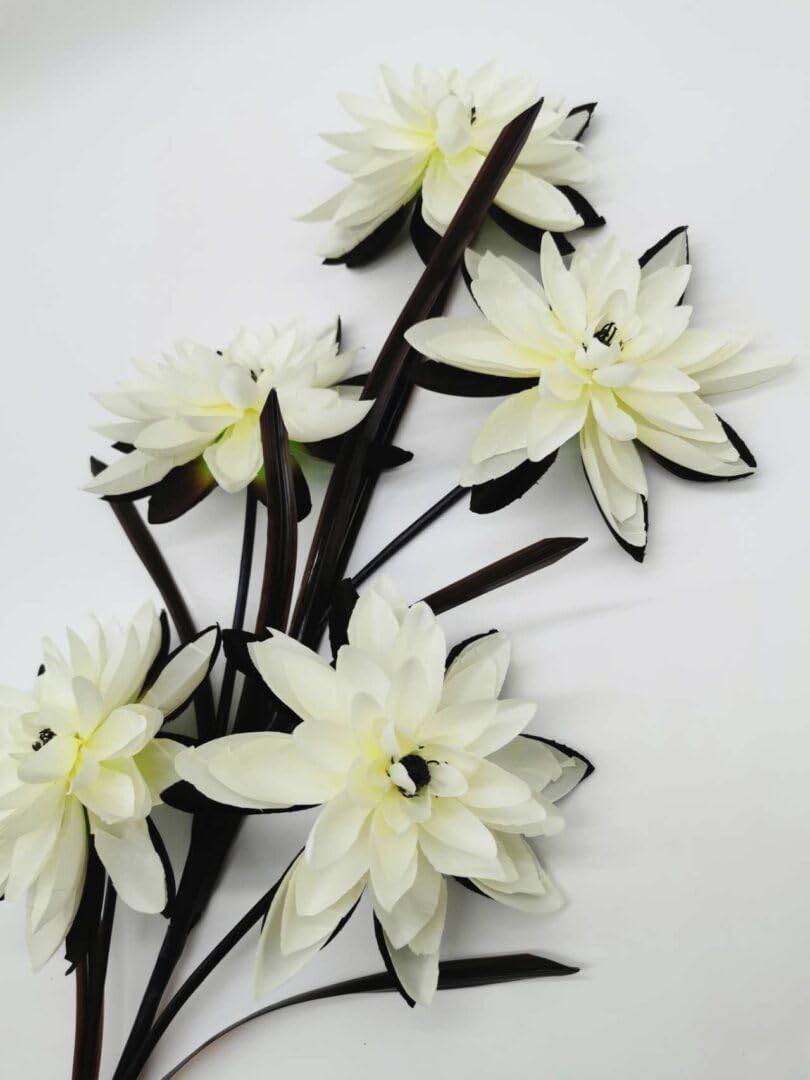 clicktostyle 5 Heads Silk Water Lily Stem Home Office Event Wedding Decoration Indoor Outdoor (Cream)