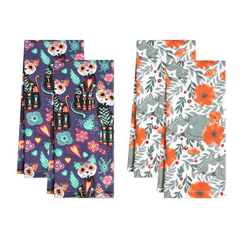 Jogoico Paños de Cocina Gato 4 Unidades Trapos de Cocina 100% Algodón Toallas de Cocina 45 x 70cm Toallas de Té Suaves Toallas de Barra Absorbentes Paños Cocina Multiusos Trapos Cocina - 2 Temas