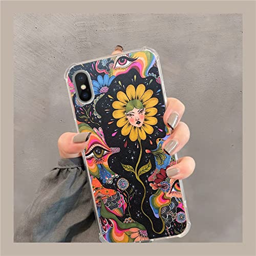 Gialcenik Trippy Psychedelic Phone Case Compatible With Iphone Xs/Iphone X, Hippie Art Flower With Eyes Cover Case For Iphone Xs/Iphone X, Unique Trendy Design Tpu Bumper Cover Case #TOP2