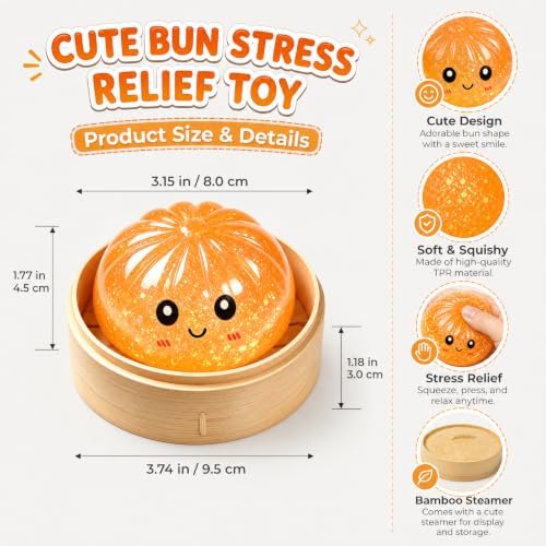 ROISDIYI Glitter Dumpling Squishies with Steamer, Bao Bun Squishy Fidget Toy, Soft Squeeze Stress Relief Sensory Toy, Cute Sparkly Anxiety Relief Squishy Toys - 5