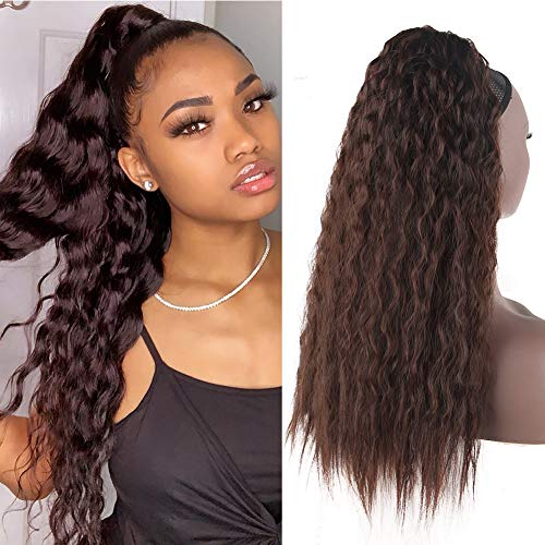 Beautier Long Corn Wave Drawstring Ponytail Extension 22 Inch Curly Wavy Ponytail Clip in Claw Hair Extensions Hairpieces for Women (2/33#)