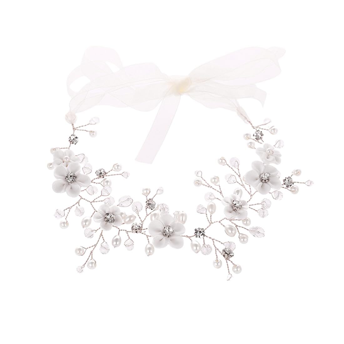 WeddHuis Plata Nupcial Tocado, Tocado de Flores de Vid para Novia de Boda, Novia Cristal Boda Pelo Vid, Accesorios para el Cabello para Mujeres y Niñas