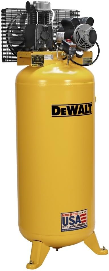 DEWALT 60 Gallon Vertical Air Compressor, Stationary, 3.7 HP, 175 Max PSI, Oil Lubricated, ASME Tank, Industrial-Grade Performance for Reliable Use in Workshop or Garage