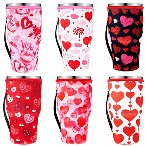 Patelai 6-Piece Reusable Iced Coffee Cup Sleeves, Insulated Sleeves, Drink Holders, 30 Oz, Chic Style