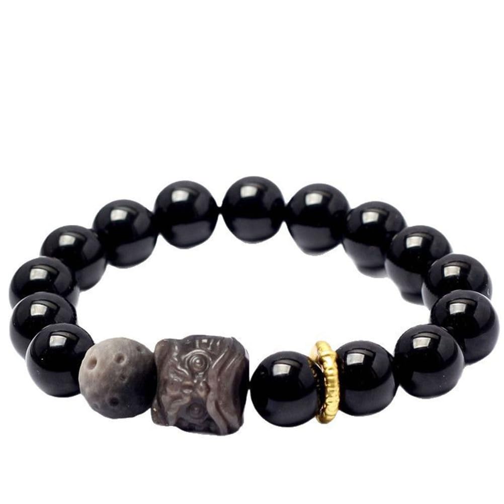 Pulsera elástica de obsidiana Negra, Pulsera de Cuentas de Piedra Natural para conexión a Tierra, Elegante joyería de Cristal elástico para protección del Uso Diario para Fuerza