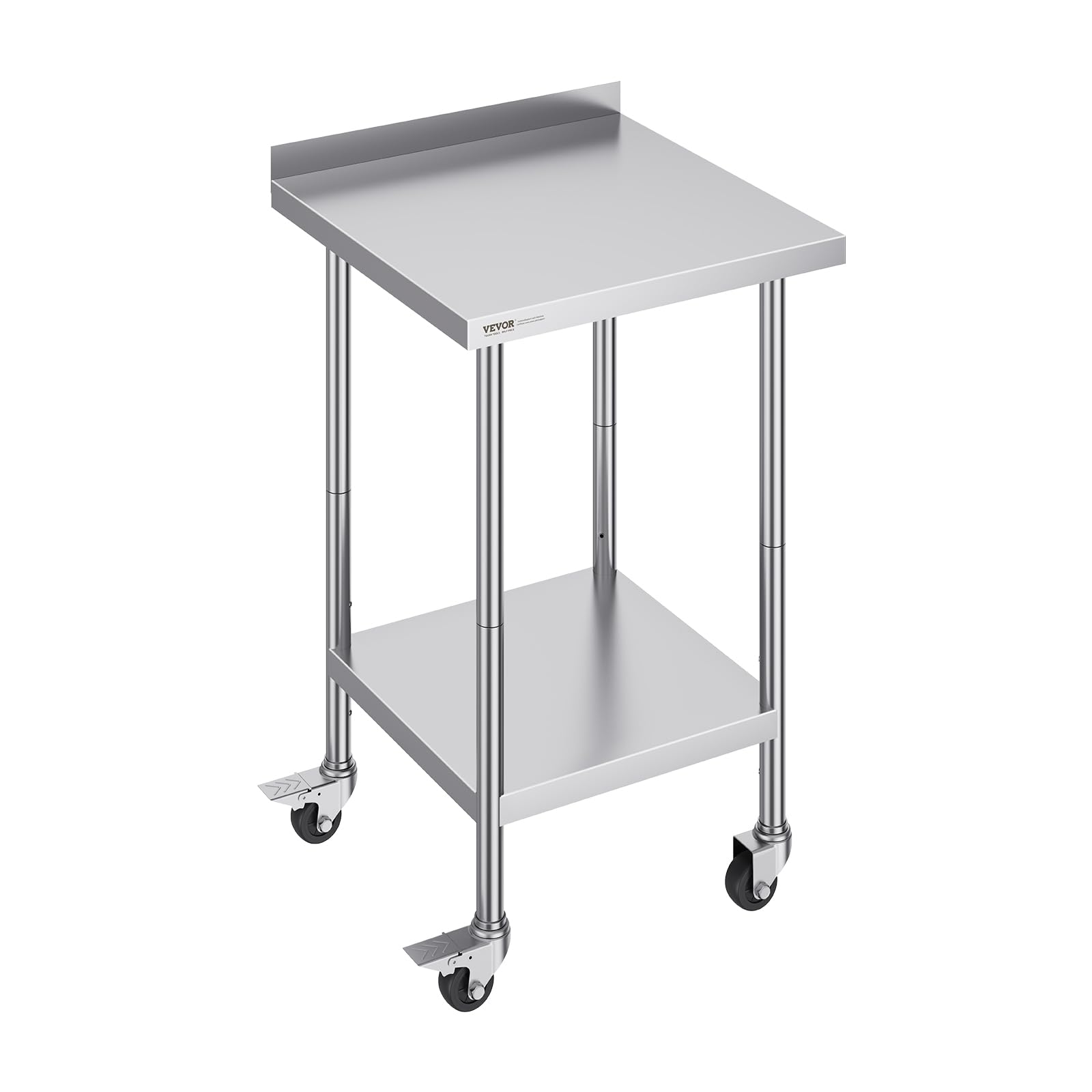 VEVOR Table de Travail INOX 61 x 61 x 100,​6 cm, Table de Préparation des Aliments avec roulettes, Étagères Réglables en Hauteur, Meuble de Rangement des Aliments, pour Restaurant Bar Hôtel Maison