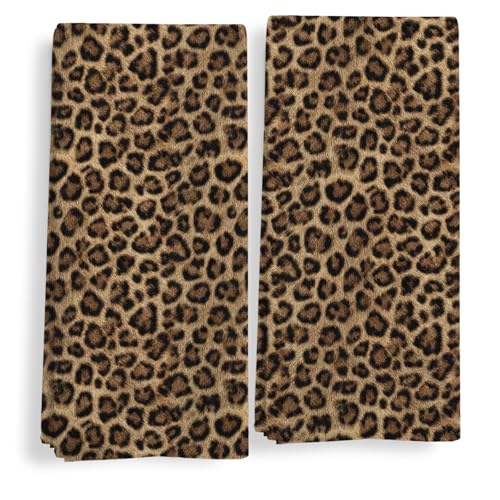 Qeheb Trendy Funky Retro Leopard Kitchen Towels Set of 2 Cheetah Decor Hand Towels for Bathroom Leopard Print Decorative Dish Tea Towels for Kitchen Decor Cheetah Bathroom Decor 16X24In