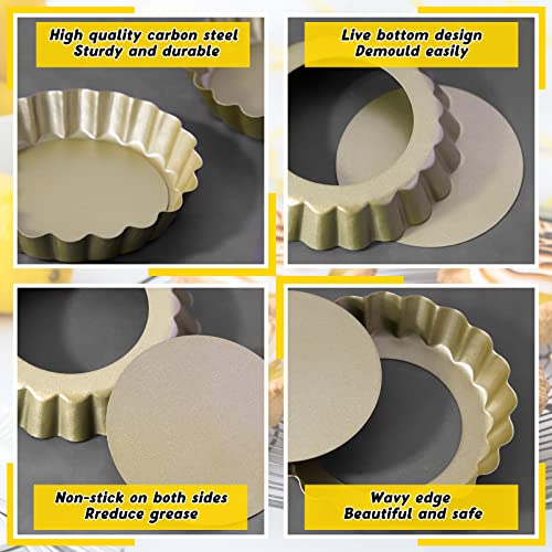 16 Pieces Mini Tart Pans With Removable Bottom Round Nonstick Quiche Pan Mini Pie Pans Mini Tart Shells Bakeware Mold Fluted Side For Pies, Mousse Cakes, Dessert Baking (Gold, 4 Inch) #TOP2