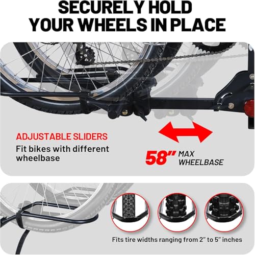 Image of Young Electric Bike Rack for Car - Hitch Mount Ebike Rack 200 lbs Capacity E-Bike Carrier for Cars Trucks SUVs Minivans RV with 2'' Receiver, Foldable Bike Racks for Up to 5'' Fat Tire Bicycle