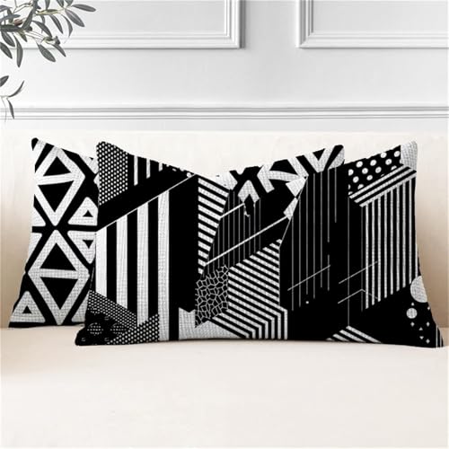 Funda Cojin 25x50, Juego de 2 Cojines Exterior Geometría Fundas Cojines Rectangulares Raya Funda Almohada Impermeable, Cogines Sofá con Cremallera Invisible para Sala de Estar Jardín Coche J2-31
