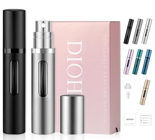 Premium Perfume Atomiser Refillable,Travel Size Perfume Bottle,Magnetic Cap,Luxury Sprayer with Ultra-Fine Mist, Compact Design for Handbags & Globetrotting(8ML)(black-silver)