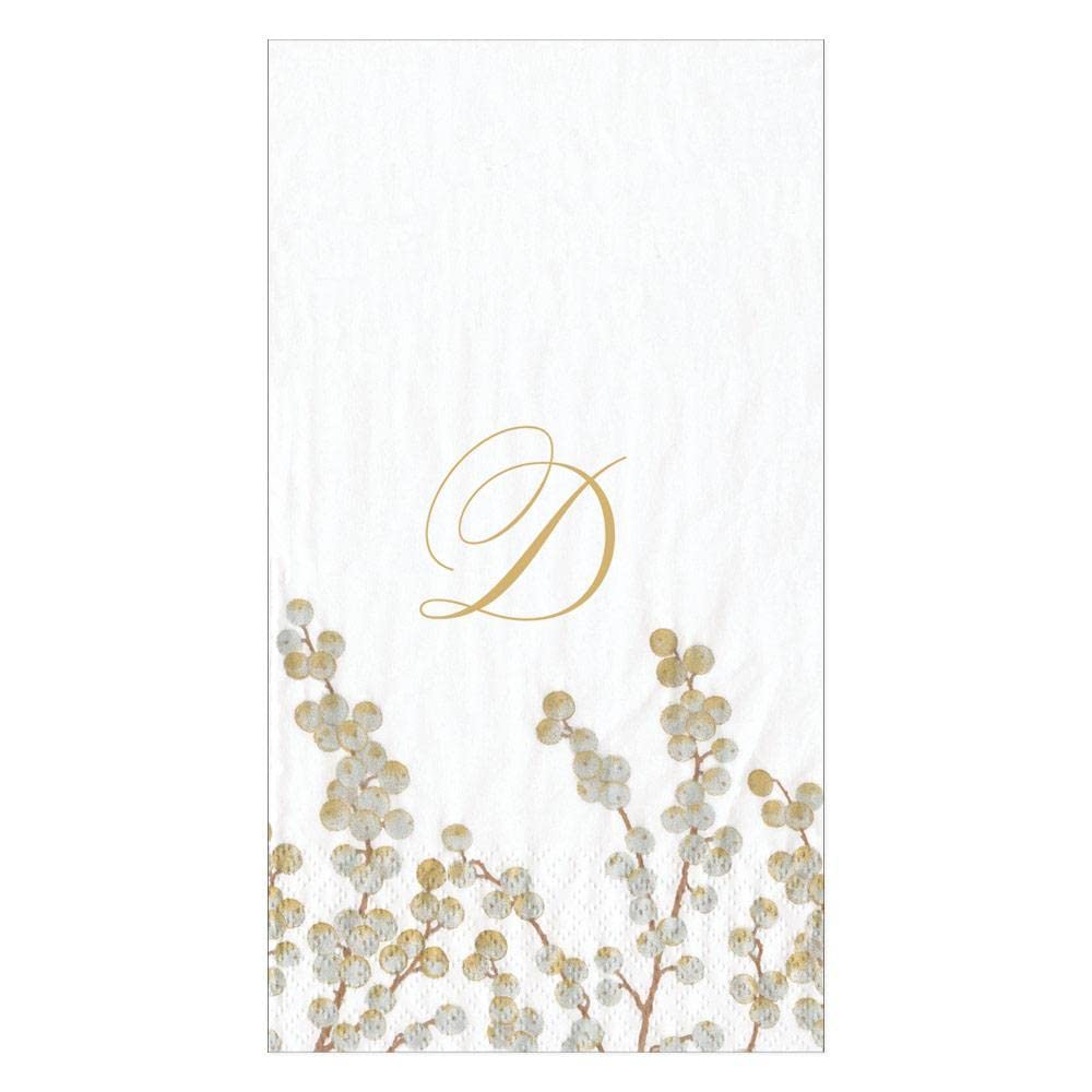 Caspari Berry Branches Single Initial Paper Guest Towel Napkins Letter D - Two Packs of 15