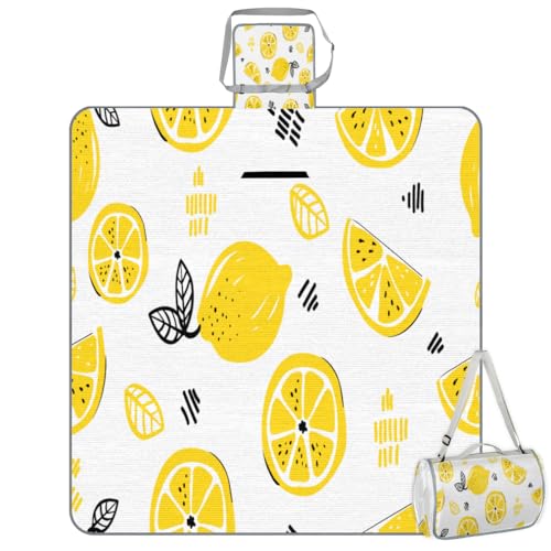 Shimoshe Picnic Blankets 57”x 59”, Cartoon Lemon Lemon Slices Waterproof Sandproof Picnic Mat Lightweight Foldable Beach Blanket for Camping Park Grass Beach Outdoor Blanket