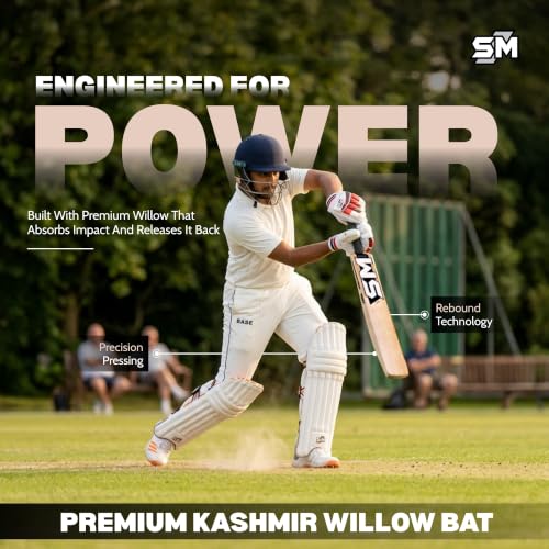 Image of SM Edge Kashmir Willow Cricket Bat | Huge Flowing Edges | Wooden Cricket Bat | Massive Profile | Rebound Technology | Superior Craftsmanship | Adult Club Cricket Bat | Size SH
