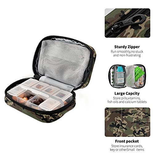 Image of Naanle Military Camo Pill Box 7 Day Pill Case Travel Pill Organizer Bag with Zipper Portable Weekly Case Compact Size for Vitamin Supplement Holder