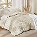 Bedsure Tufted Boho Comforter Set Queen Size - Beige Boho Bed Set, GentleSoft™ 3 Pieces Farmhouse Shabby Chic Embroidery Bedding, Gifts for Woman, Soft Jacquard Queen Comforter for All Seasons