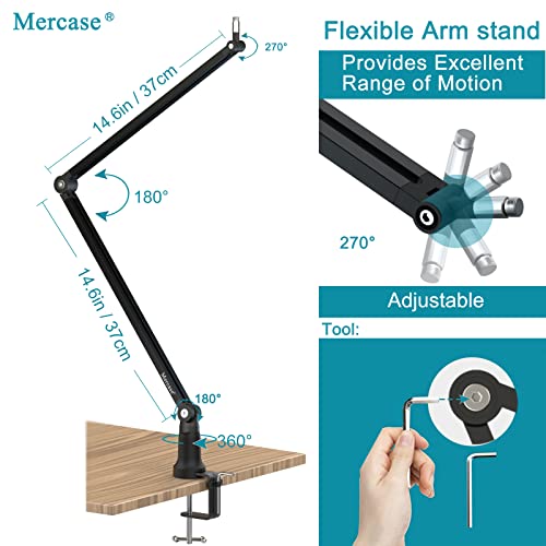 Mercase Boom Arm, Foldable Desktop Metal Mic Stand, Adjustable Scissor Microphone Arm Stand With Desk Mount Clamp, Hidden Cable Trough, 3/8" To 5/8" Adapter For Blue Yeti Snowball Hyperx Quadcast #TOP4