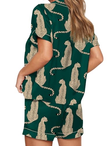 Image of SHESHOW Satin Pajamas for Women Set Preppy Animals Pjs Short Sleeve Shorts 2 Piece Loungewear Sets XS-XXL