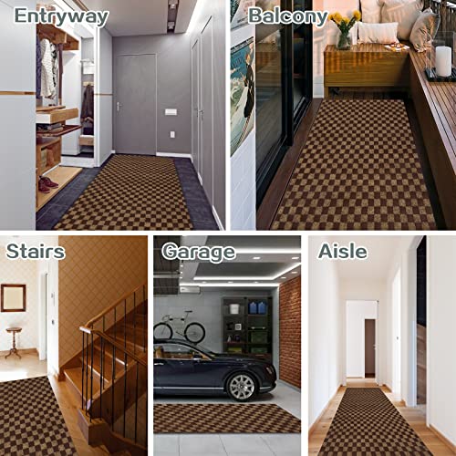 Custom Size Runner Rug 2 Ft X 6 Ft, Zgr Carpet Runners Hallway Entryway Kitchen Garage Laundry Room Area Rugs With Non-Slip Rubber Backing, Checkered Brown #TOP5