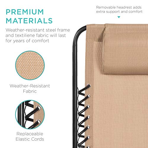 Best Choice Products 2-Person Double Wide Adjustable Folding Steel Mesh Zero Gravity Lounge Recliner Chair For Patio, Lawn, Balcony, Backyard, Beach, Outdoor Sports W/Cup Holders - Beige #TOP4