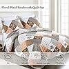 Dinjoy Floral Plaid Patchwork Quilt Set Queen Size, Reversible Brown Bedding Set Soft Microfiber Lightweight Bedspread Coverlet 3 Piece Fall Autumn Summer Use (90x90 inches) #1