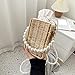 yyzlvffm Strandtasche Damen Stroh Eimer Taschen Mode Rattan Korb Taschen Frauen Kordelzug Lässige Handtaschen Mädchen Perlenkette Strand Reisetaschen Typa