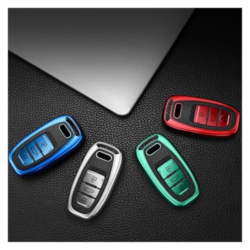 Funda de llave para Audi A3 A4 Q5 en cuero azul elegante con llavero protector premium 5