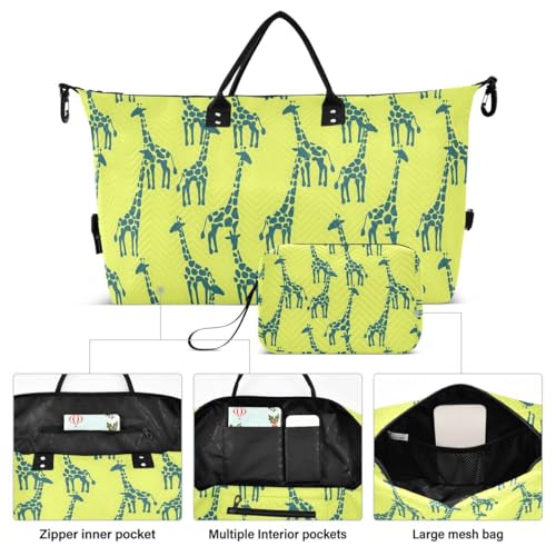 Blue Giraffe Animal Yellow Travel Duffle Bag Gym Bag Weekender Bags with Toiletry Bag Travel Trip Tote Bag2