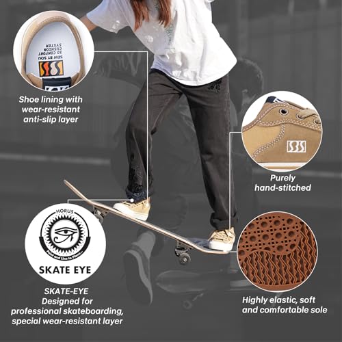 Image of Skateboard Shoes for Men Leather Low Top Pro Skateboarding Training Casual Sneakers