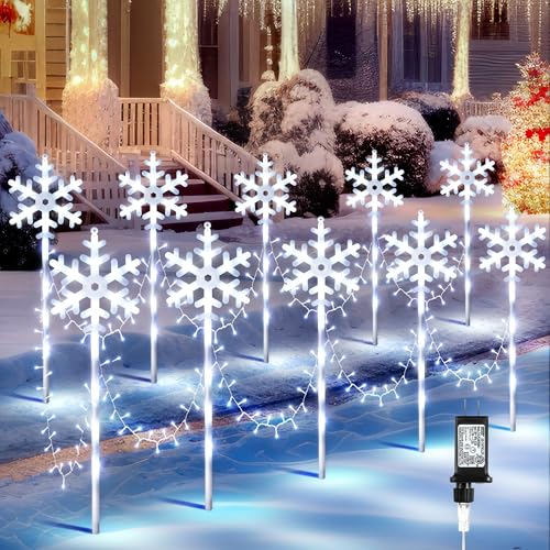ElectricWise 10 Pcs Christmas Snowflake Pathway Stake Lights for Outdoor