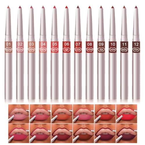 Set de Delineadores de Labios - Kit de Maquillaje para Mujeres | 12 Piezas Lápiz Labial con Textura Cremosa, Perfilador Esculpido para Madre Esposa, Cosméticos, 0.22g x 12pcs