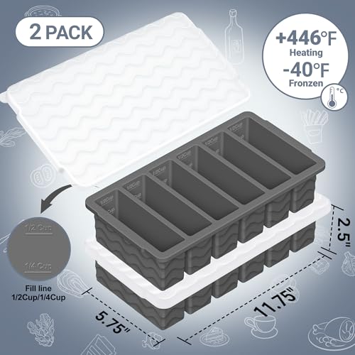 Image of 1 /2 Cup Silicone Freezer Molds with Lid, 2-Pack Silicone Freezer Trays for Soup, Sauce & Broth - Meal Prep Containers, Large Ice Cube Tray, Oven & Dishwasher Safe