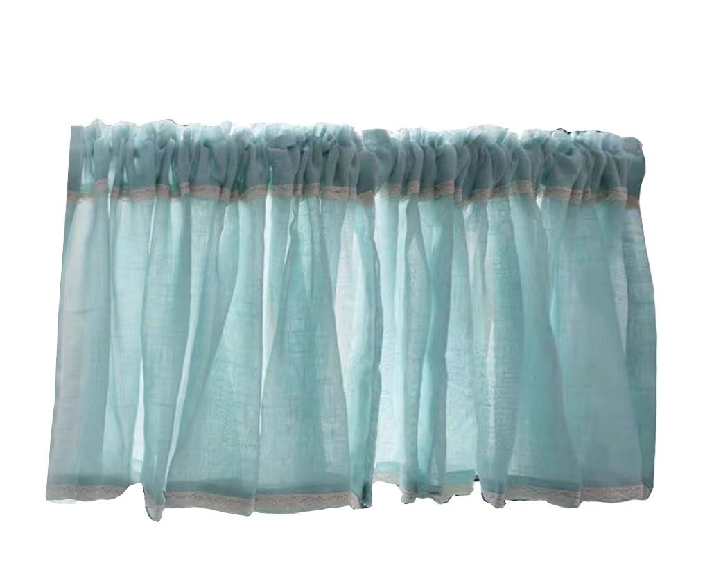 bnjlSDATwr small curtains， Sheer Valance Curtain,Small Kitchen Semi Transparent Voile Short Light Filtering Bistro(Blue,W x H 200x50cm)