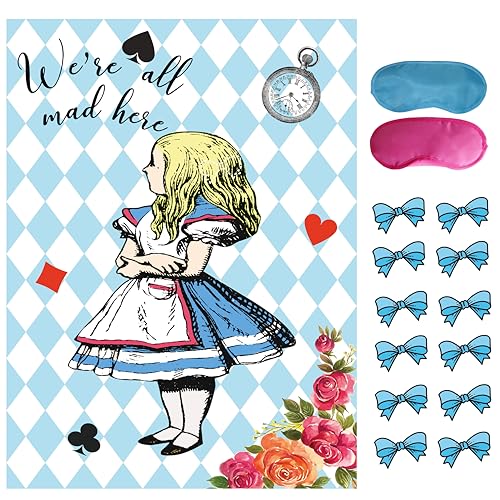 Alice in Wonderland Party Decorations,Pin The Bow on The Girl Game,Talking Tables Decor Tea Party Supplies Favor.