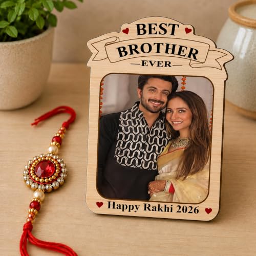 Image of PrintBharat Custom Raksha Bandhan Photo Fridge Magnet MDF with A Free Rakhi (Brother Magnet)