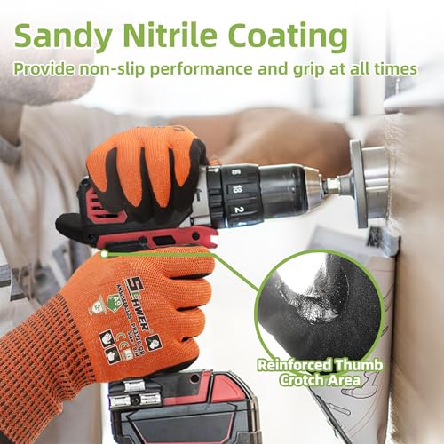 Image of Schwer 12 Pairs ProGuard High Level Cut Resistant Work Gloves PR3326 for Extreme Protection,ANSI A9 Cut Gloves with Reinforced Thumb, Non Slip, Breathable, Durable, Touch-screen, Orange XL