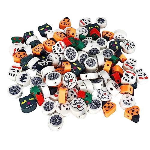 100 Pcs Polymer Clay Beads Mixed Heishi Spacer Beads Supplies for DIY Bracelet Earring Necklace Jewelry Making (Halloween-2)