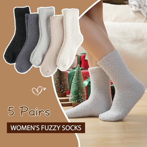 Image of floconssy Fuzzy Socks for Women Gifts, Fluffy Cozy Plush Soft Slipper Socks for Fall Winter Christmas Warm Home 5 /6 Pairs