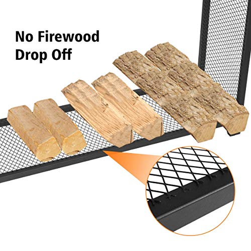 KINGSO 4ft Firewood Rack Outdoor Premium Heavy Duty Mesh Log Rack Firewood Storage Rack Holder Steel Tubular Fire Wood Rack for Patio Deck Log Storage Stand for Indoor Outdoor Fireplace Tool