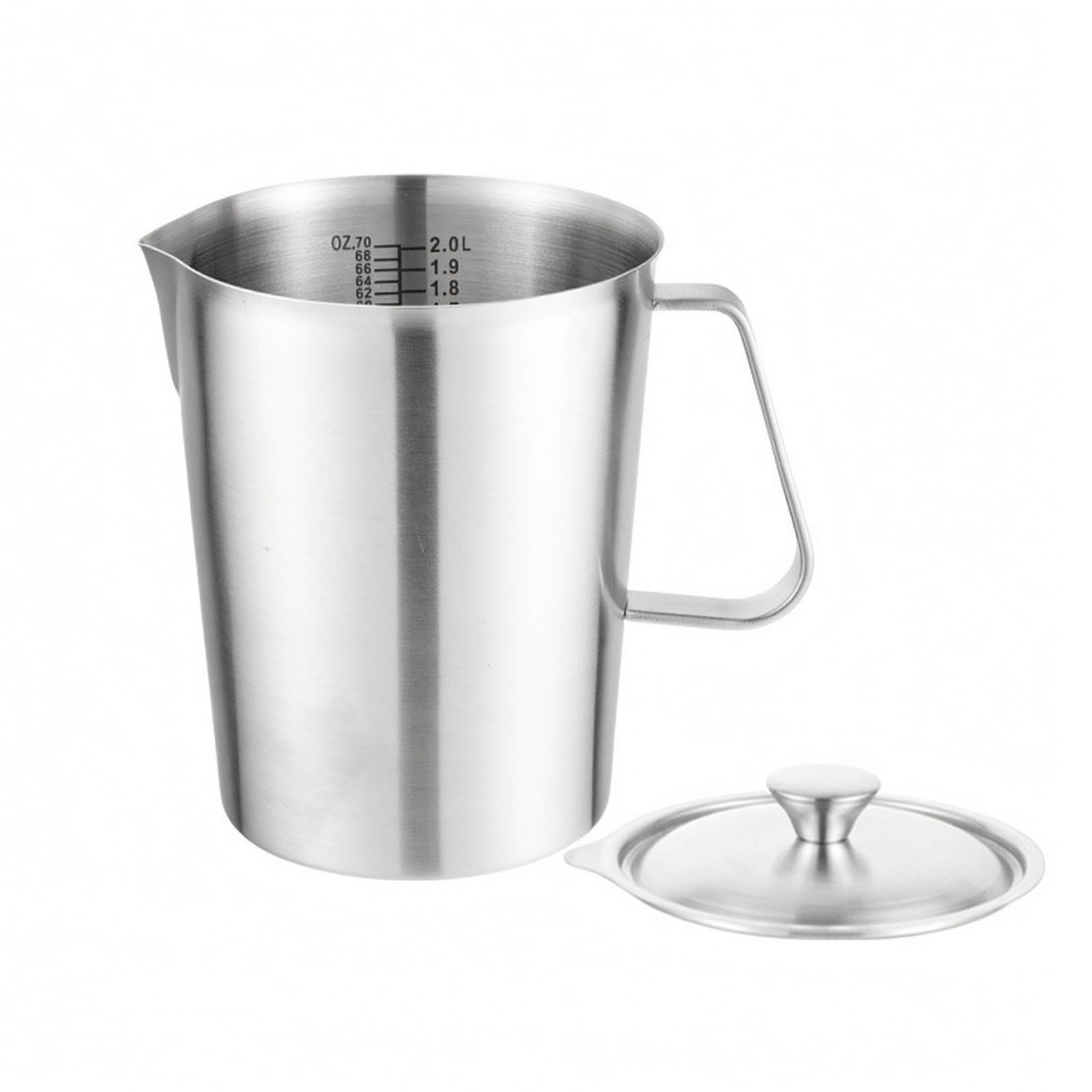 Medidora Acero Inoxidable Preciso Medidora con Tapa Práctico Vaso Medidor con Asa para Pasleros, Cocineros Caseros, 2000ML