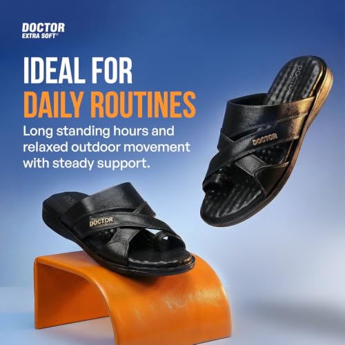 Image of DOCTOR EXTRA SOFT Care Orthopedic Diabetic Comfortable Dr Sole Footwear Daily Use Casual Wear Stylish Black Cushioned Adjustable Strap Chappal for Men's-Gents & Boy's L-11