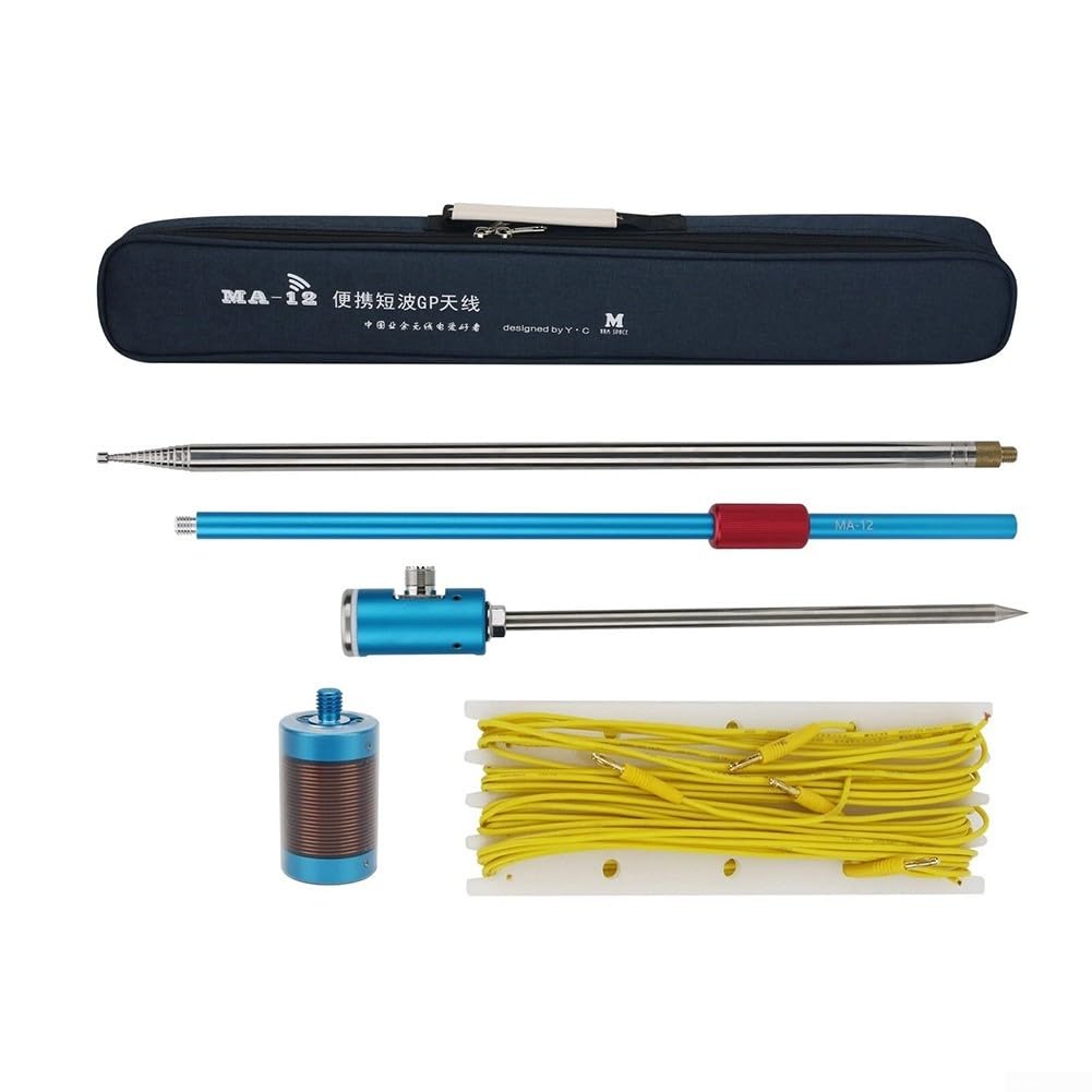 MA-12 - Antenna portatile a onde corte HF multi-banda, 7-50 MHz, 100 W, con palo telescopico e picchetto di terra, per uso esterno con radio e QRP