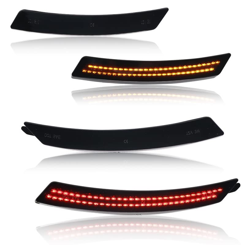 Smoked Lens LED Side Marker Light Kit for 2005-2016 MINI Cooper R55 R56 R57 R58 R59 R60 R61, Amber/Red Front and Rear Bumper Fender Light Reflectors with Dual-row Chips