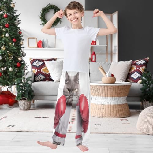 Boy's Pants Cat Boxing Gloves Jogger Pants Elastic Waist Long Bottoms Trousers with Pockets 6-14 Years2
