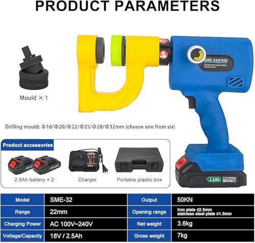 Automatic Electric Hydraulic Hole Punch Tool for Iron & Stainless Steel Plates - Battery-Powered with Manual Oil Return, Includes Carrying Case for Easy Transport