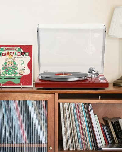 Image of Record Player Turntables for Vinyl Record Belt-Drive Wireless Output Connectivity Phono RCA Line USB Digital to PC Recording MM Audio AT-3600L Cartridge Stylus Adjust Counterweight Classic Piano Red