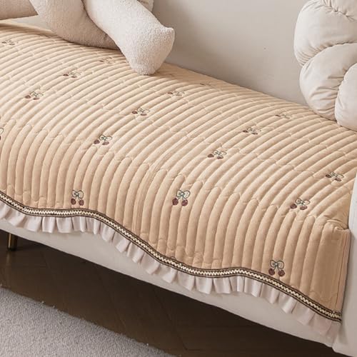 Image of HOKIPO Premium Dutch Velvet Sofa Cover Mat with Frill for 1 /2 /3 Seater and L Shape Sofa. Make Your Own Sofa Cover Set, Mat Length 90(D) x 220(L) cm, Caramel Beige (NEW-AR-5741-BGE)