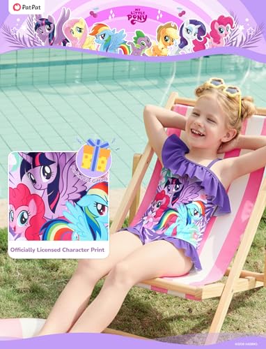 Image of My Litle Pony One Piece Swimsuit Pony Print Off-Shoulder Ruffle Summer Swimwear Beach Pool Kids, Pink, 2‑9 Years