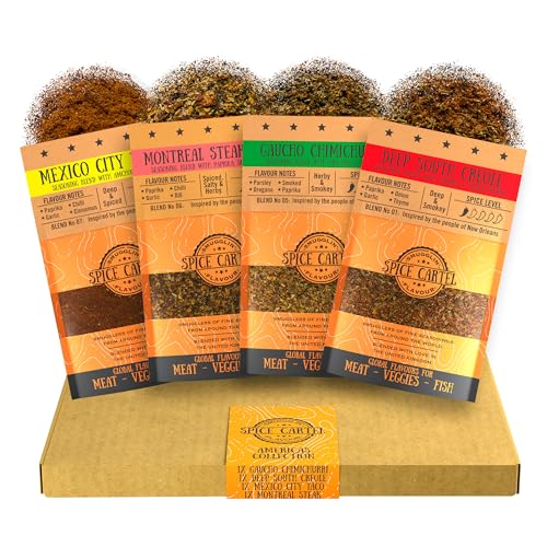 Spice Cartel, Americas Gift Box Collection of Artisinal Herb & Spice Blends from North & South America, 4-35g Resealable Pouches